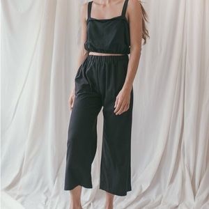 Ozma of California wide leg crop raw silk pants